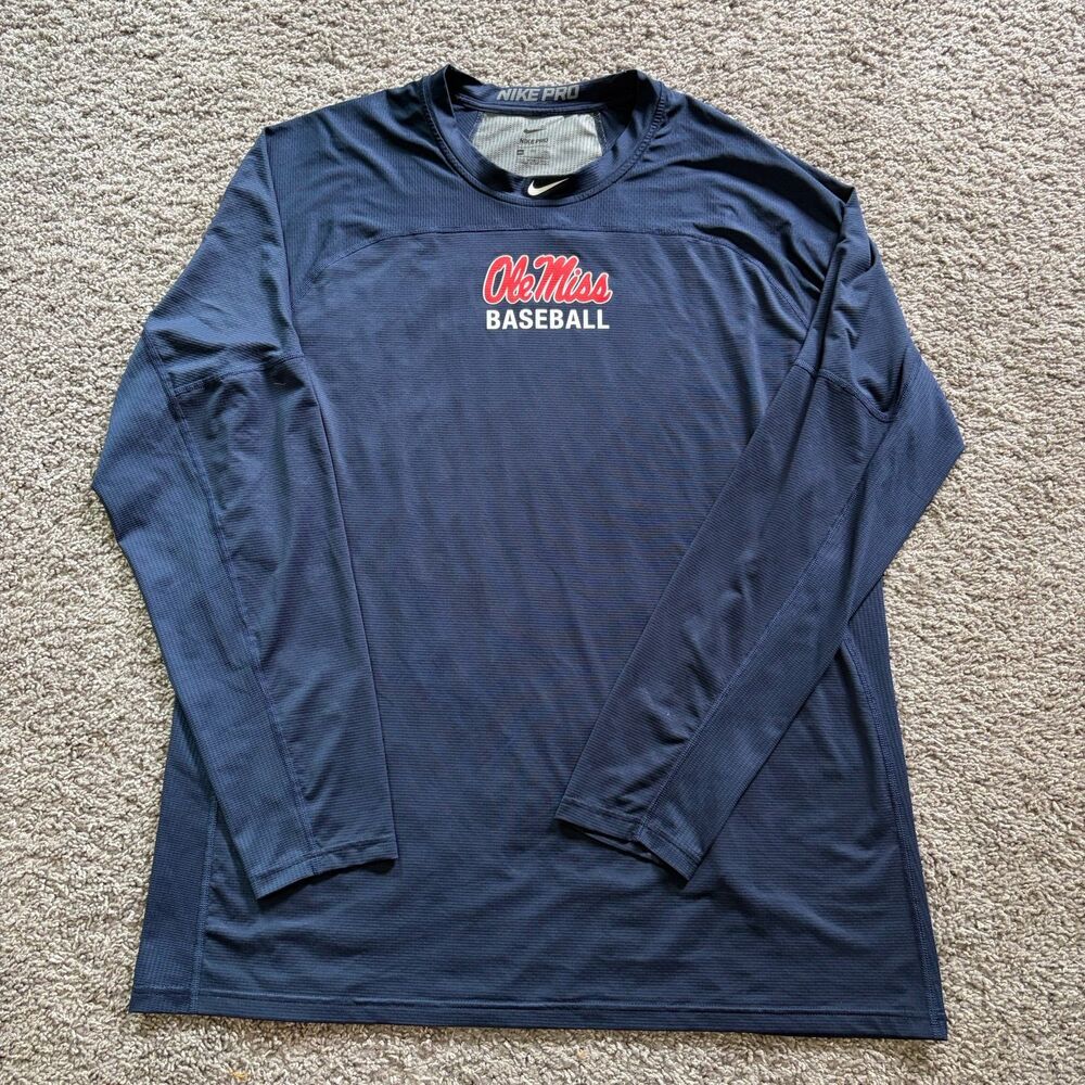 Nike Pro Ole Miss Baseball Team Issued Long Sleeve Training Shirt Mens 2XL